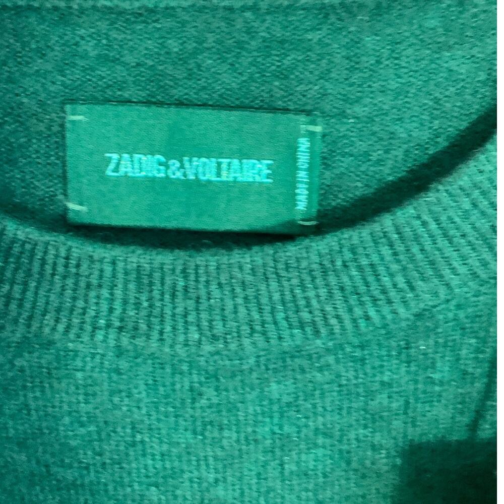 Zadig & Voltaire green crewneck cashmere sweater lightening bolts $368 NWT small - Picture 2 of 9